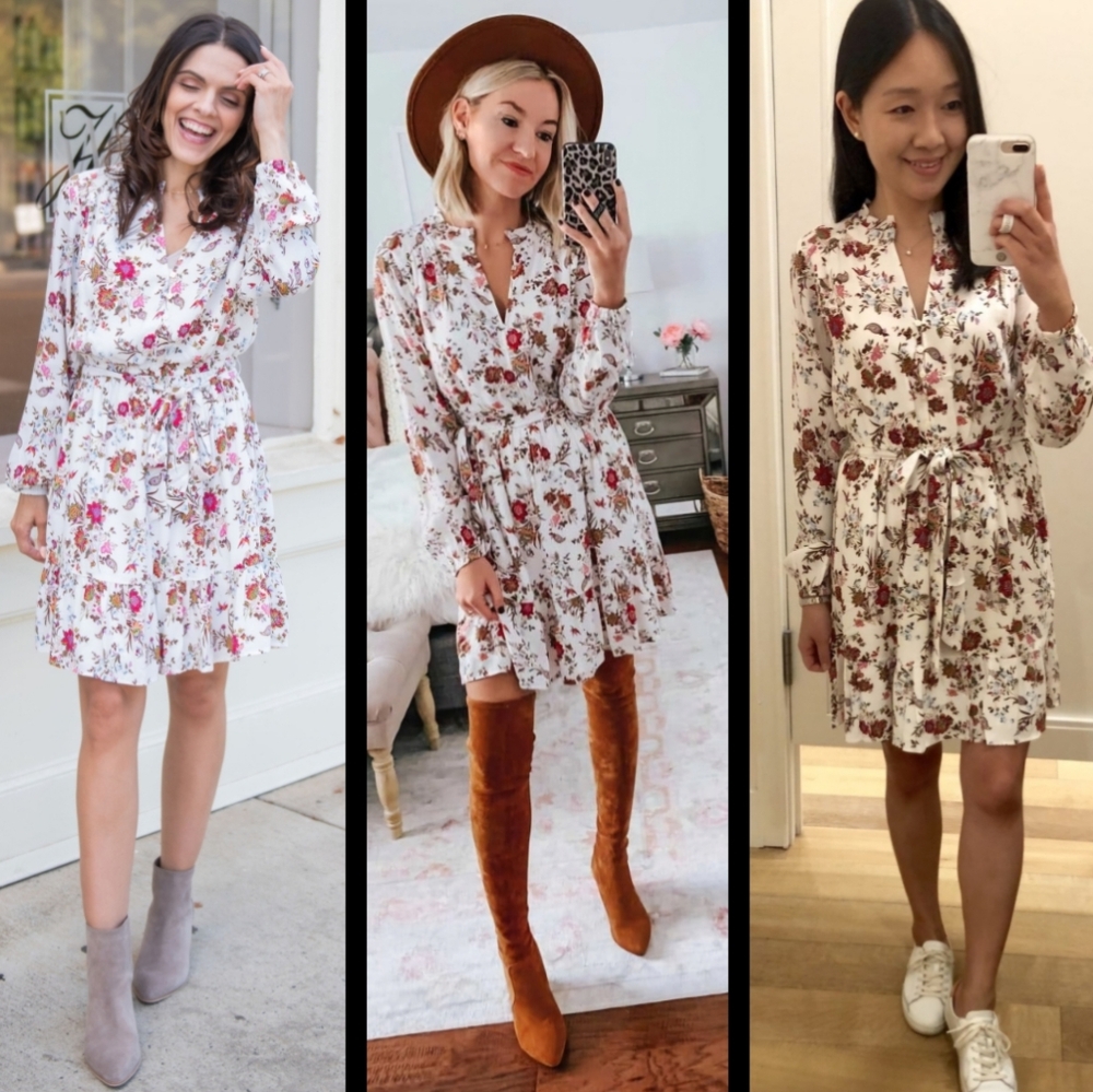 $89 New SMALL PETITE Loft floral long sleeve dress country western